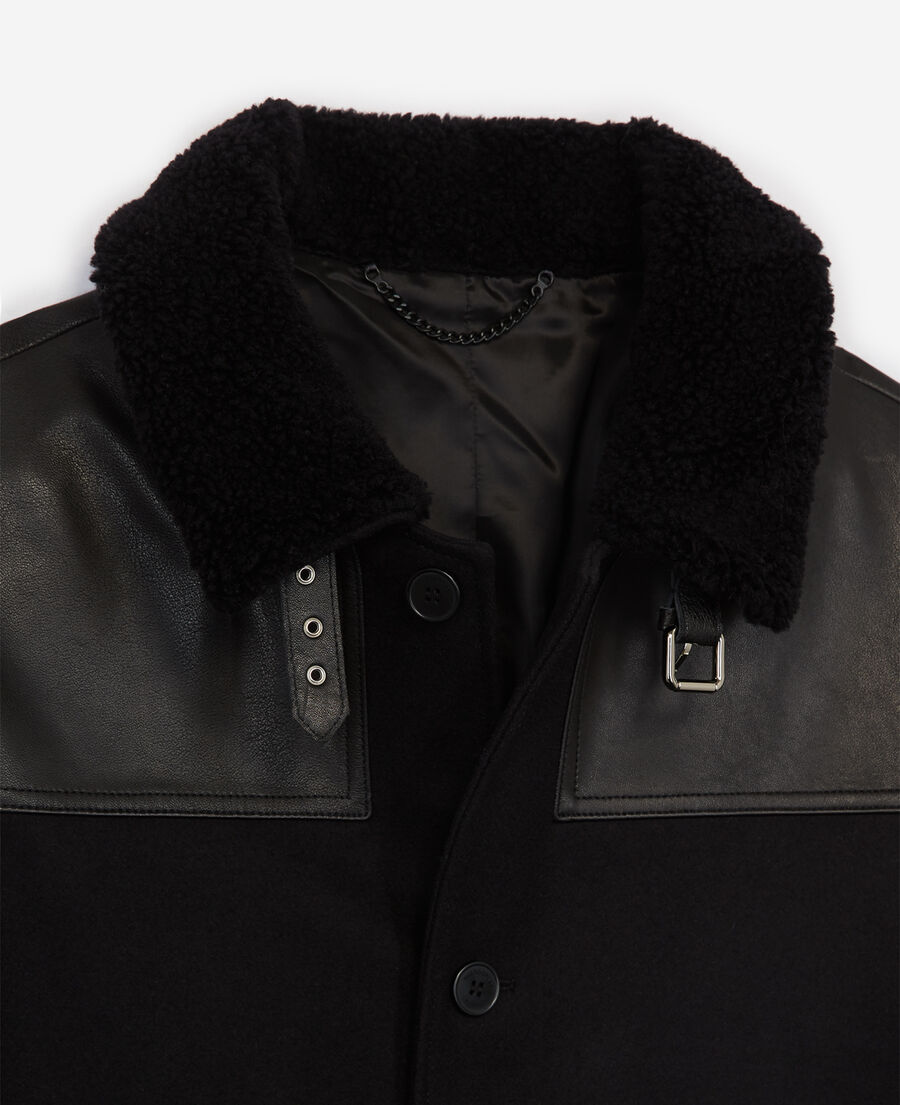 black wool coat with shearling collar
