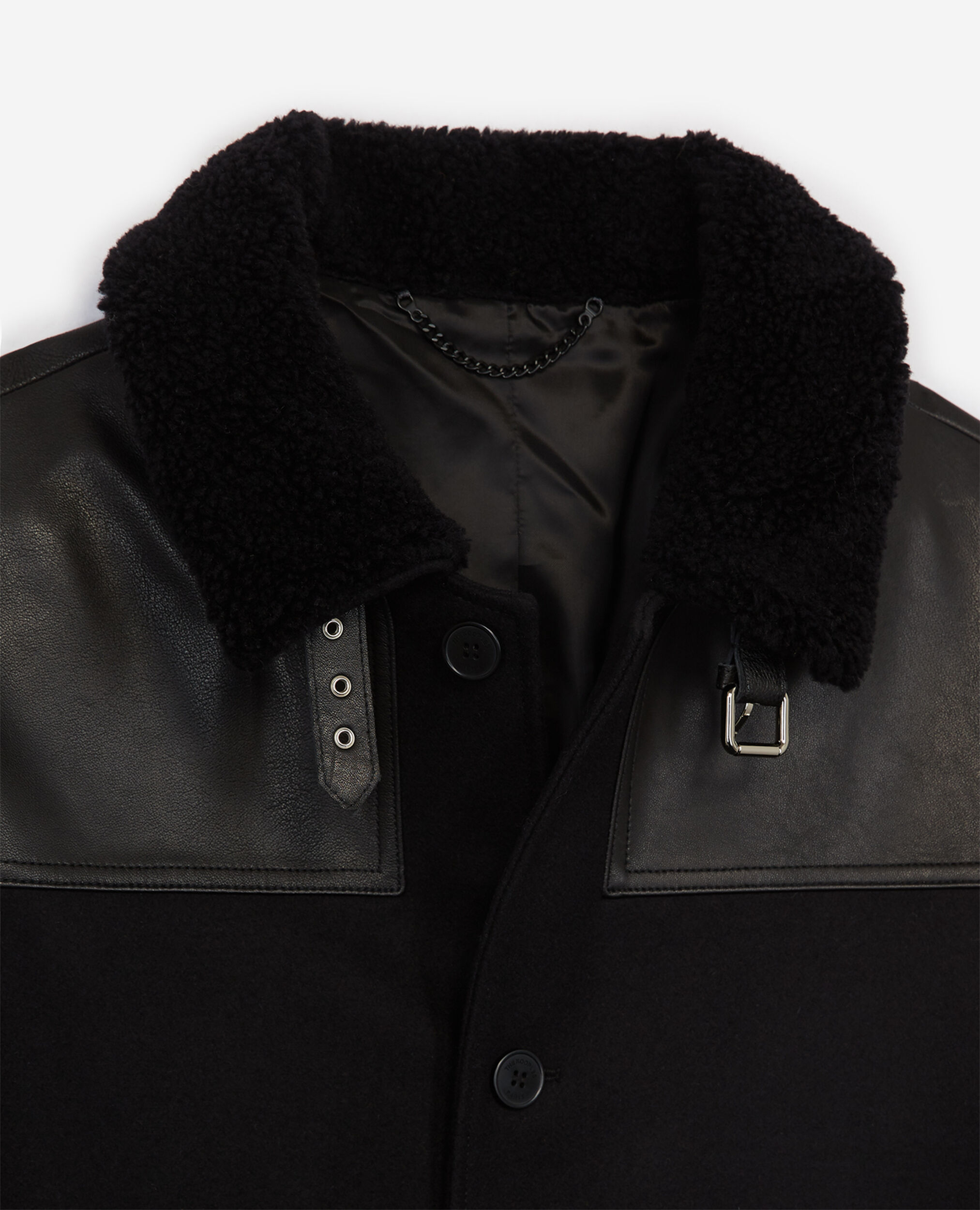 Black wool coat with shearling collar, BLACK, hi-res image number null