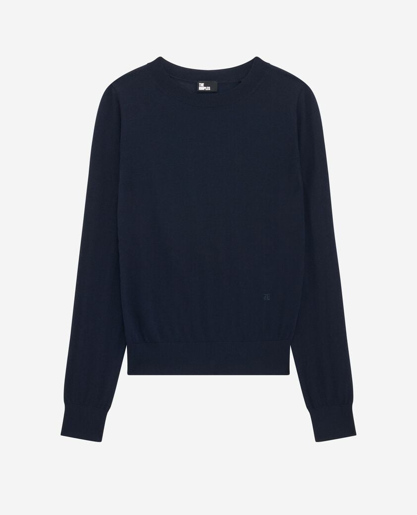 The Kooples DAMEN NAVY pullover mit rundhalsausschnitt aus merinowolle in marine