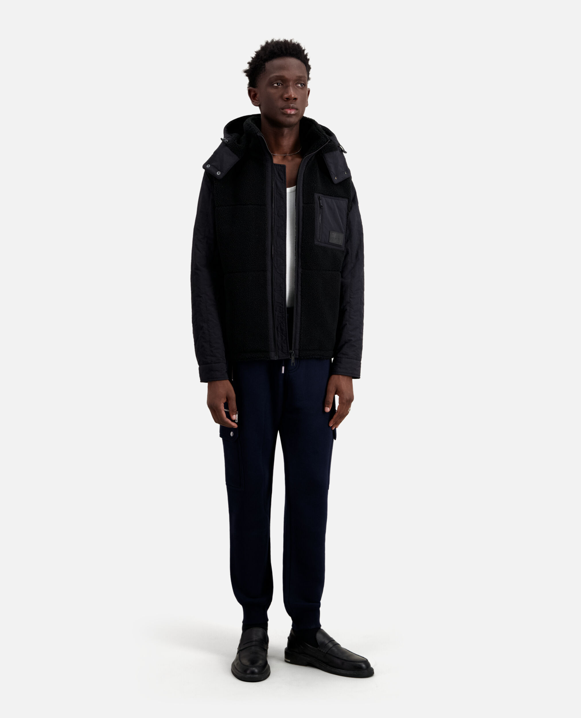 Black sherpa overshirt type jacket, BLACK, hi-res image number null