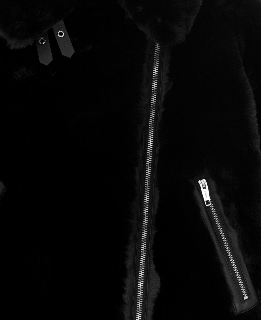 The Kooples FEMME BLACK blouson aviateur effet fourrure noir