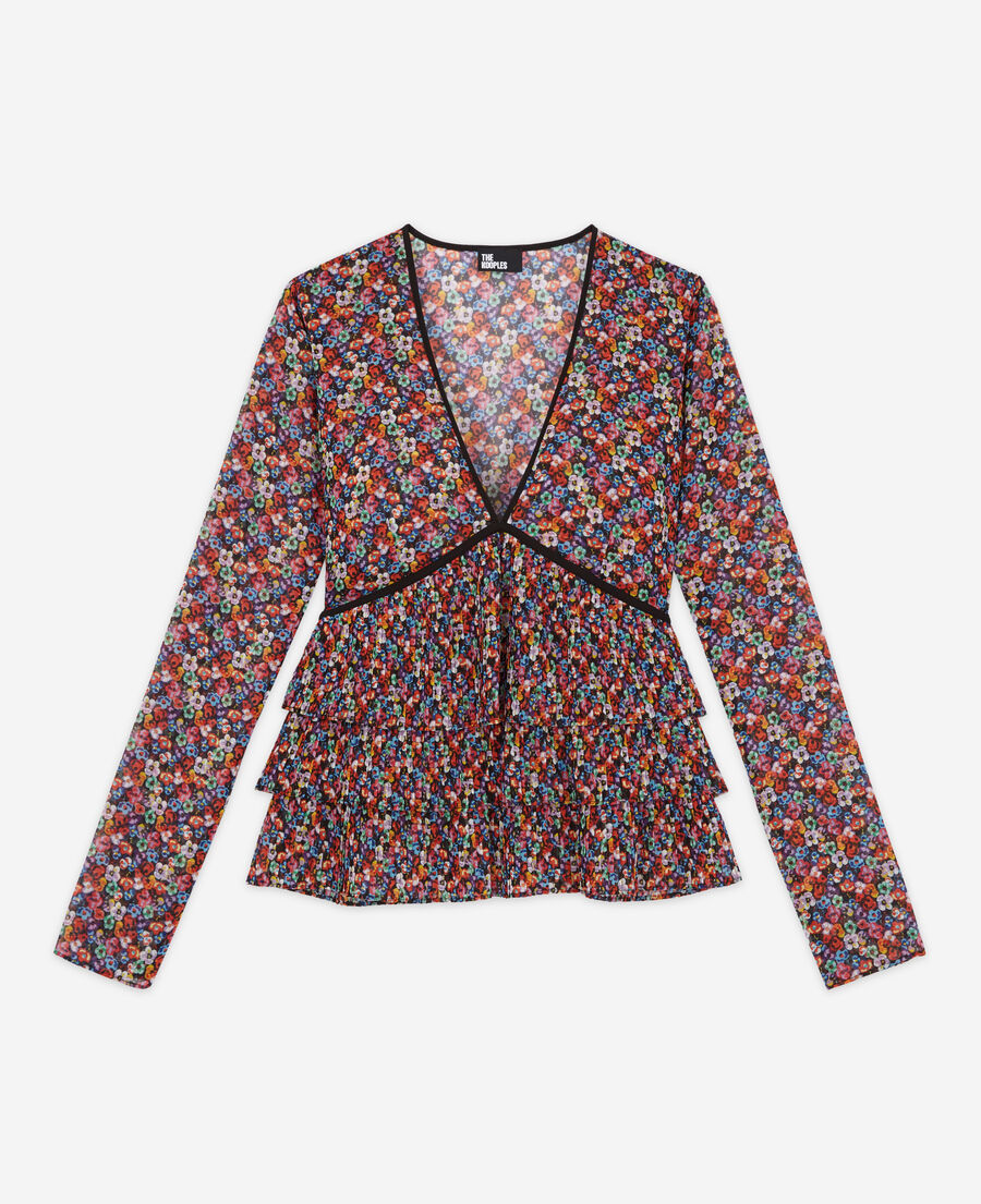 top multicolore à volants plissés