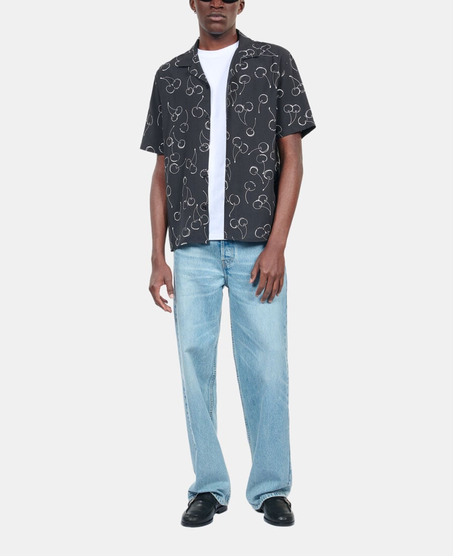 The Kooples MEN BLACK short-sleeved cherry printed shirt