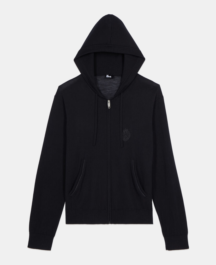 The Kooples MEN BLACK black wool hooded cardigan