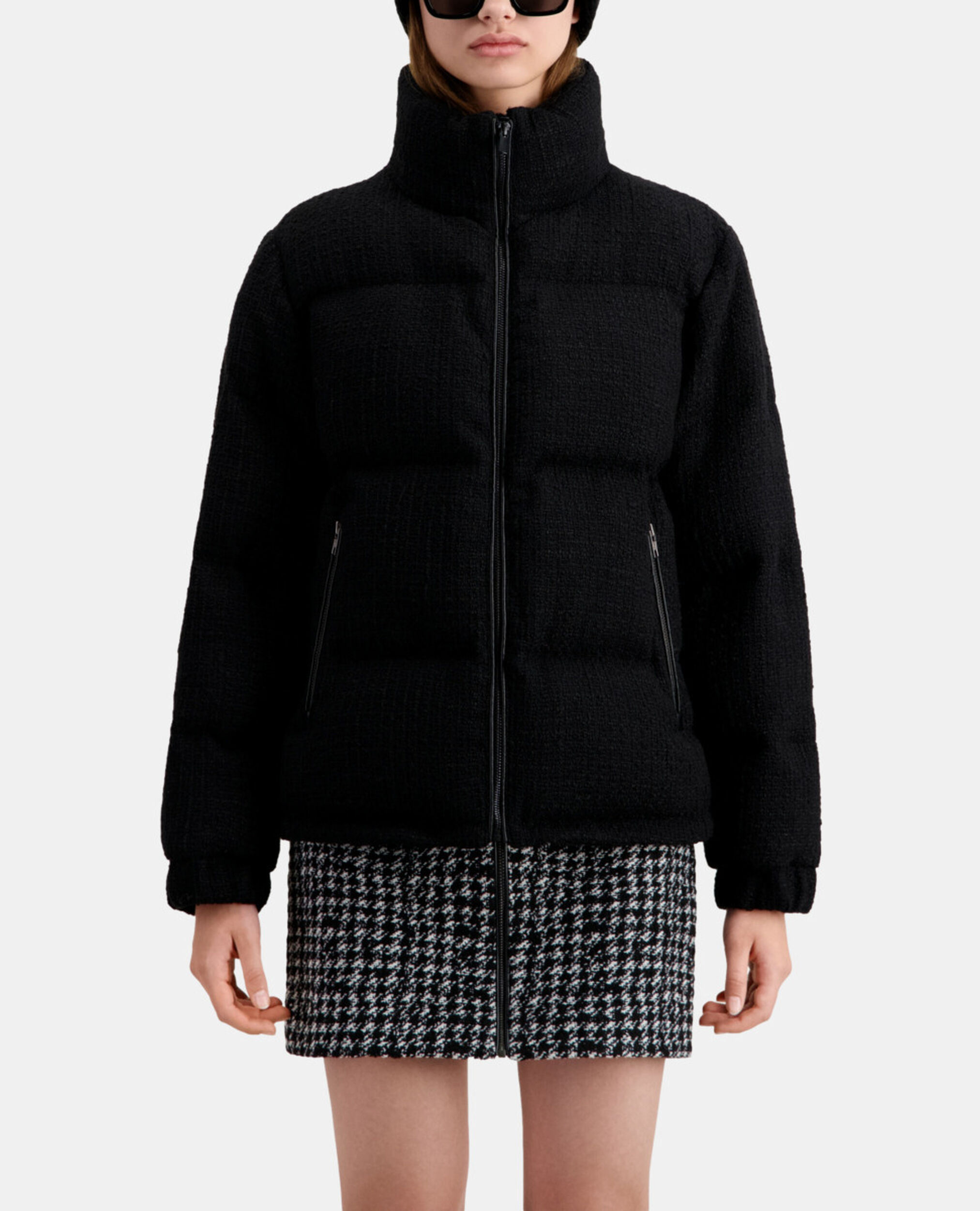 Black tweed puffer jacket, BLACK, hi-res image number null