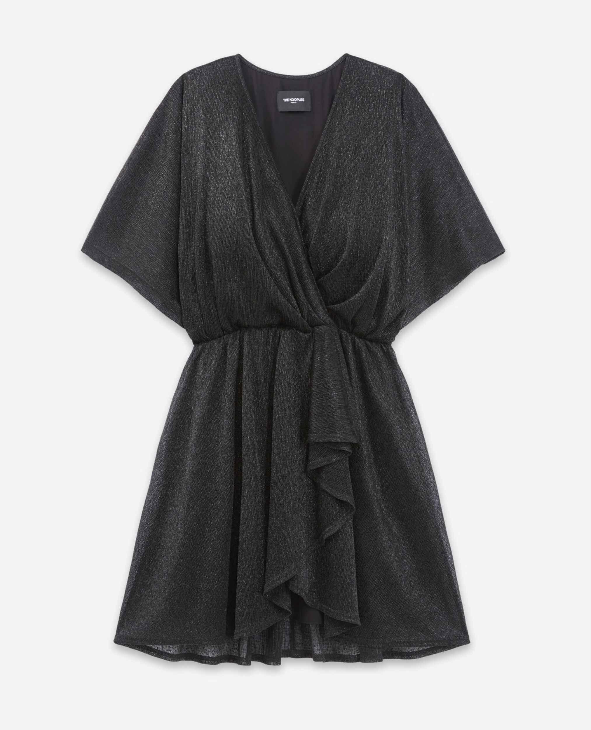 Robe portefeuille noire à détail drapé, BLACK, hi-res image number null