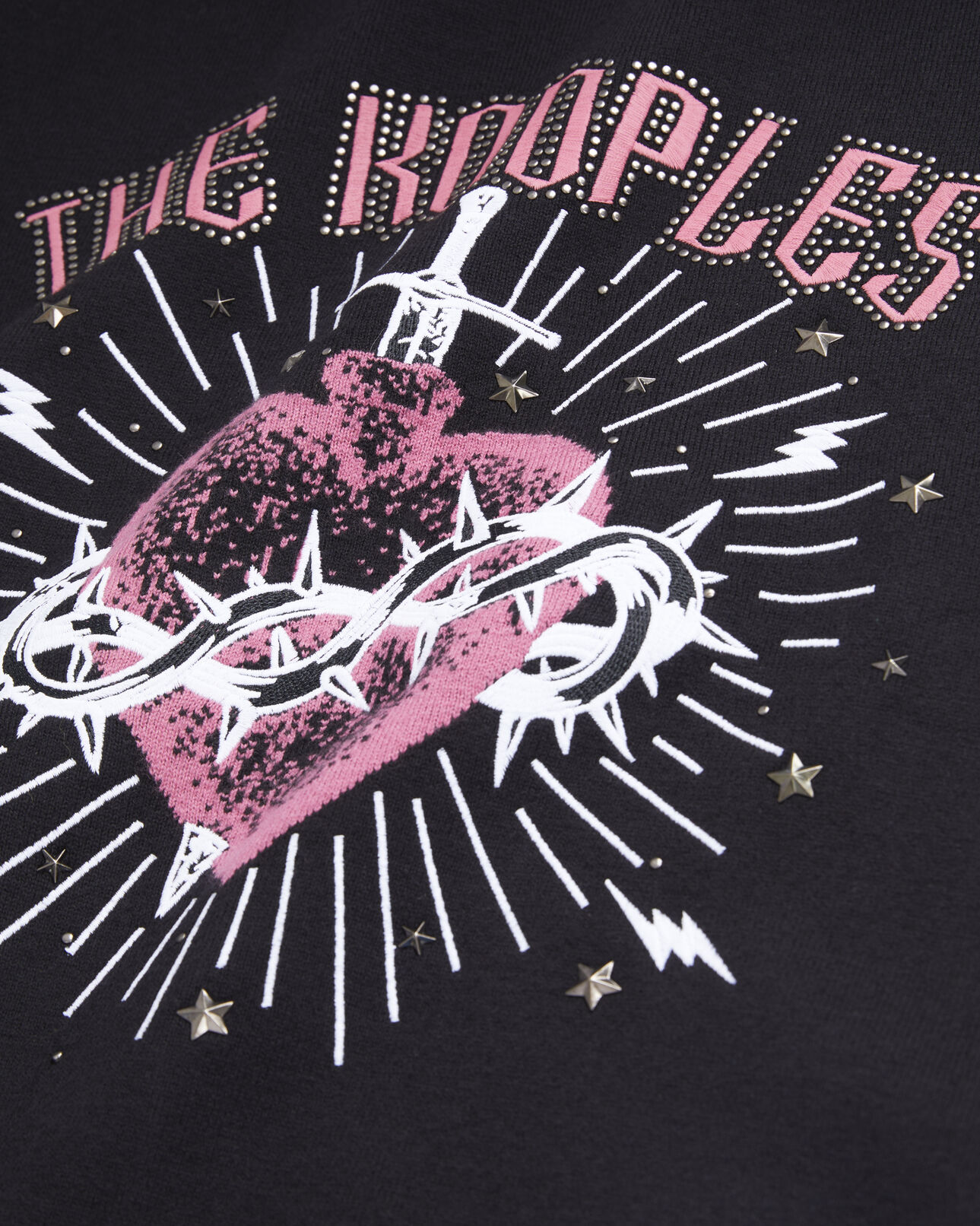 The Kooples FEMME BLACK WHITE pull noir dagger through heart avec étoiles