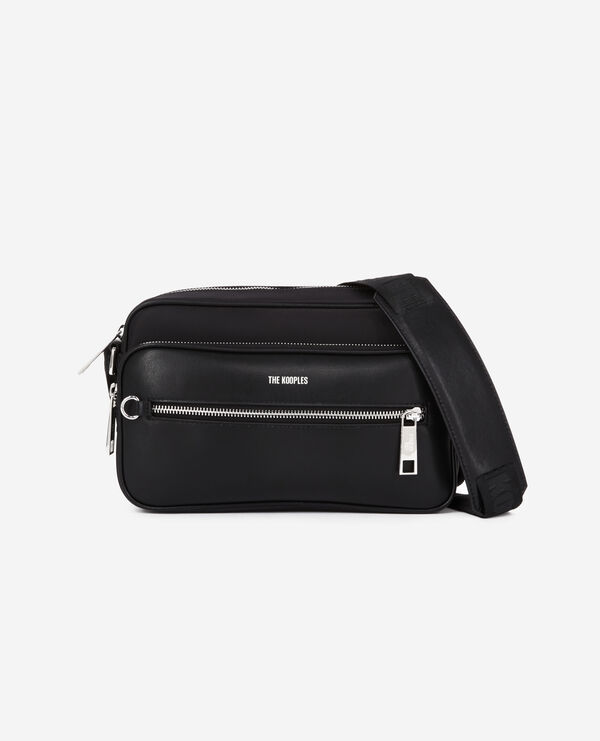 bolso messenger negro piel fibra nailon