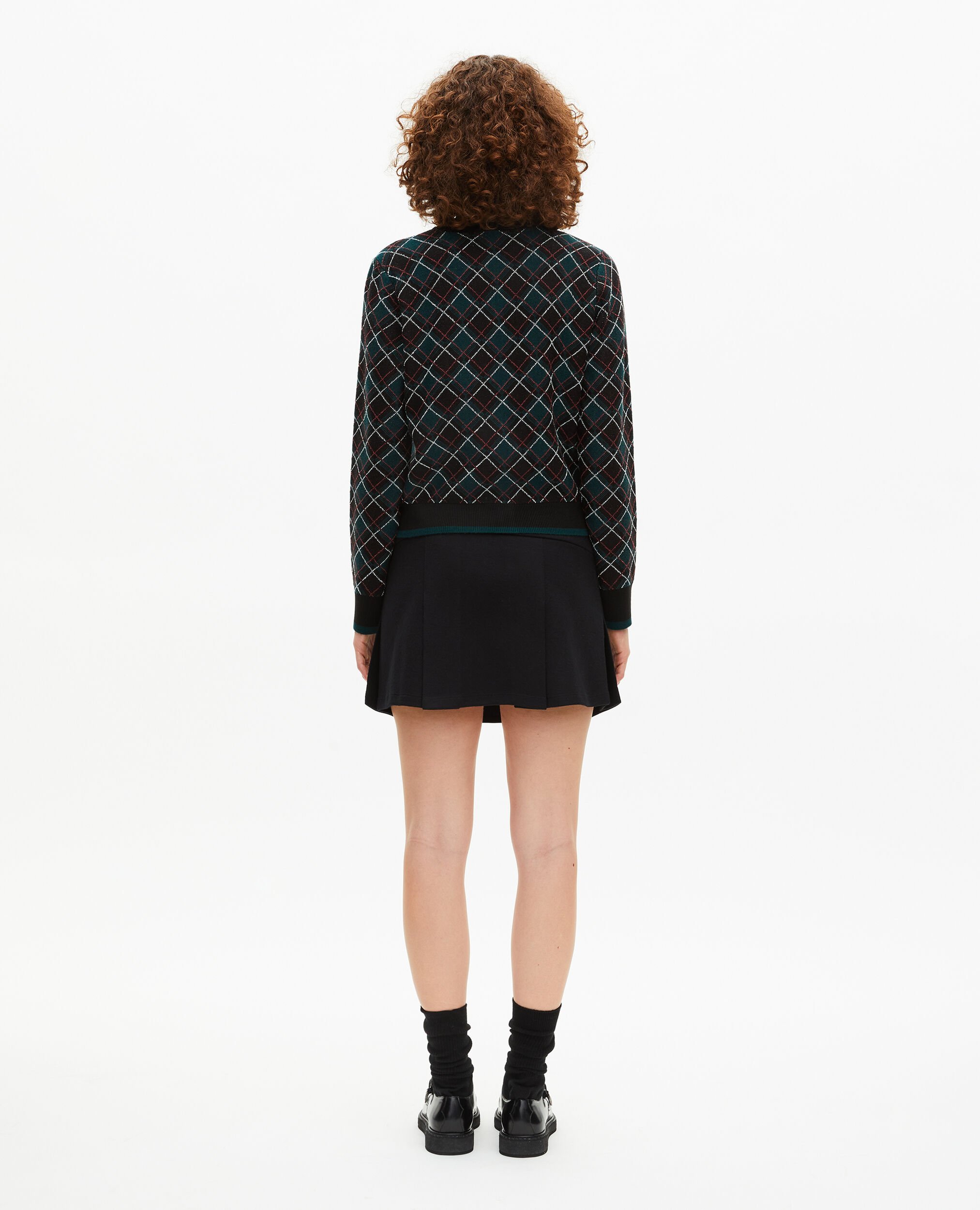 Black check cardigan, BLACK DARK GREEN, hi-res image number null
