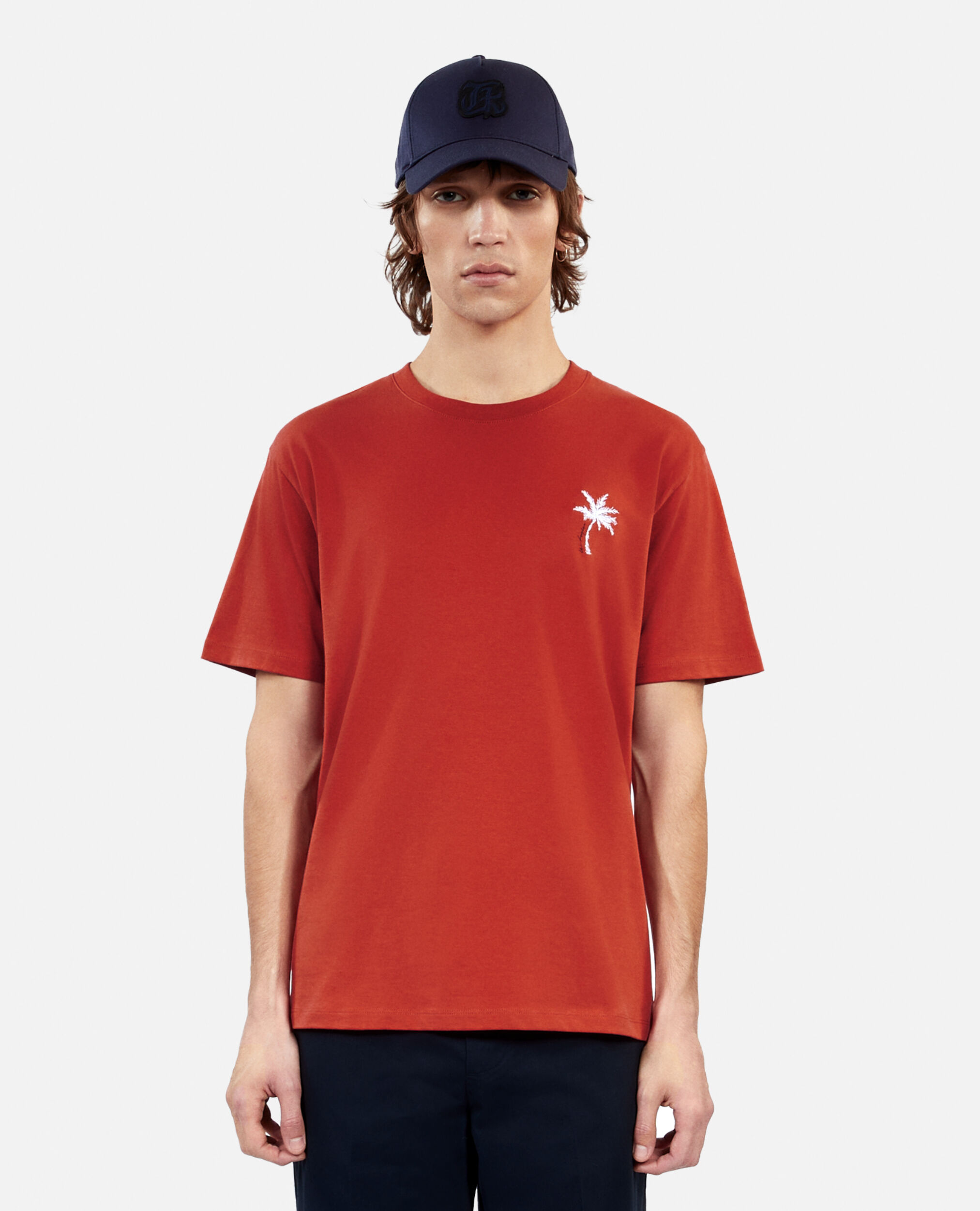 Camiseta roja bordado palmeras, RED BRIQUE, hi-res image number null