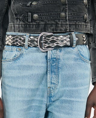 The Kooples F BLACK black leather belt with studs
