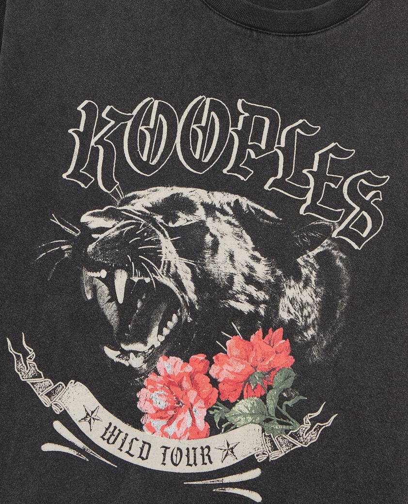 The Kooples HOMME BLACK WASHED t-shirt avec s&eacute;rigraphie panth&egrave;re noir