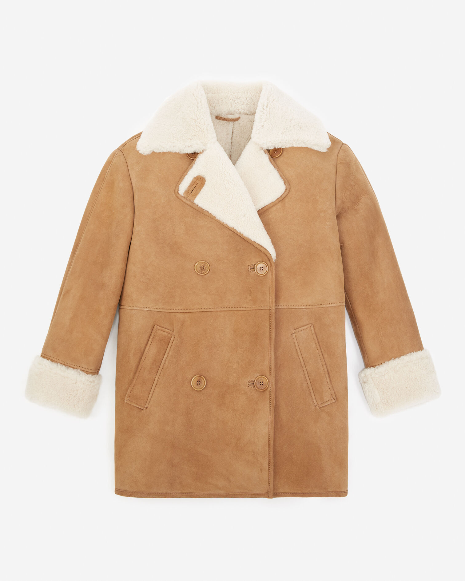 Beige button-up sheepskin jacket, BEIGE, hi-res image number null