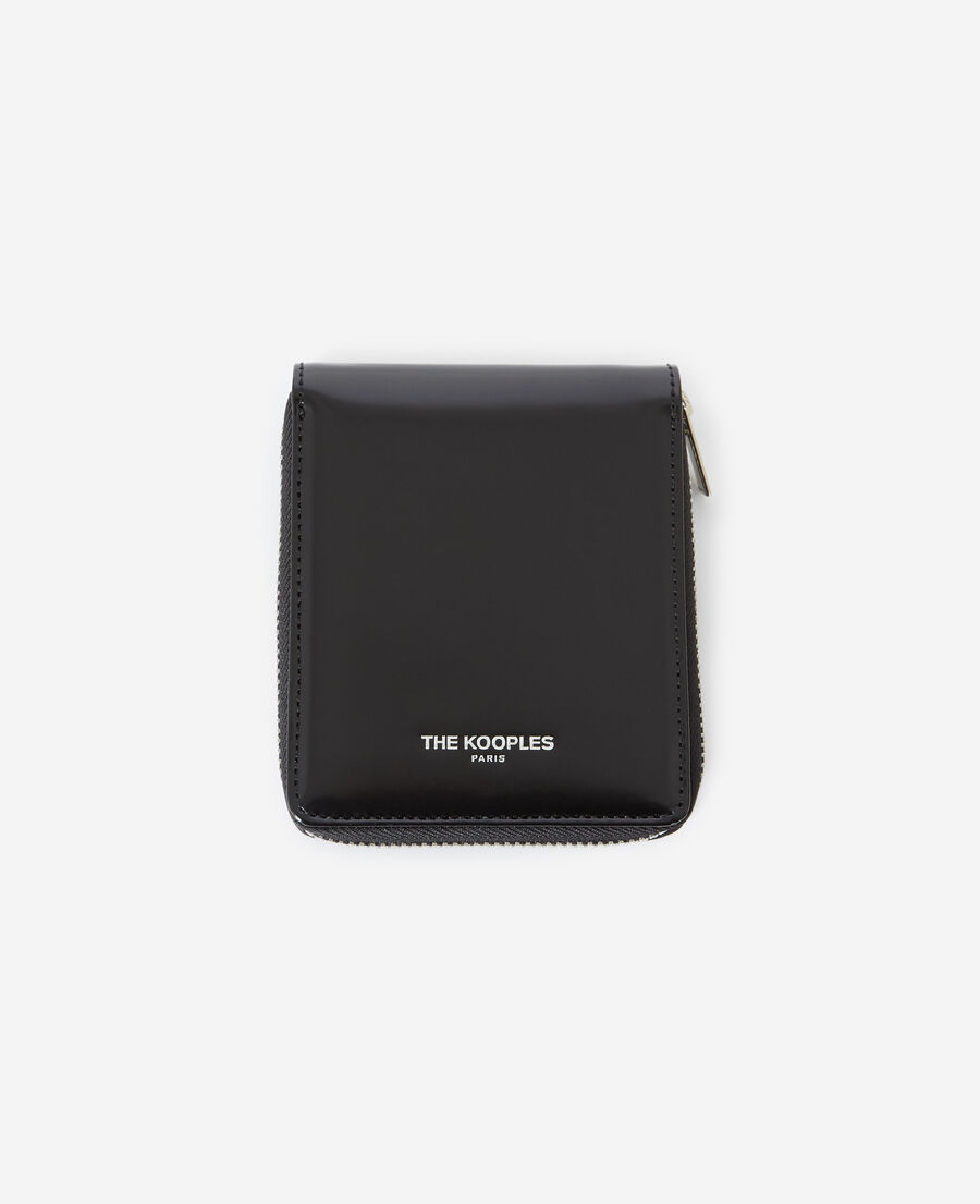 black leather wallet with silver zip