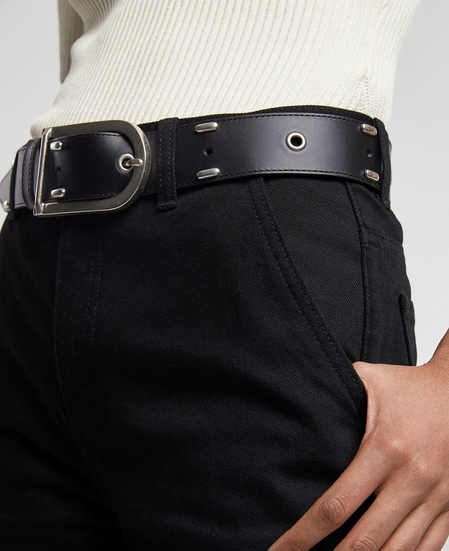 Plain black belt in leather with rivets The Kooples