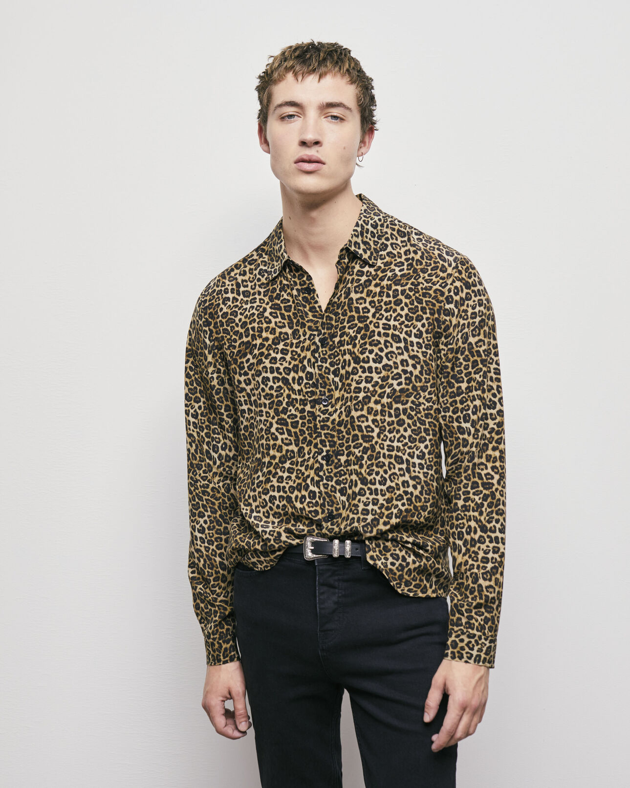 The Kooples MEN LEOPARD leopard print silk shirt with classic collar