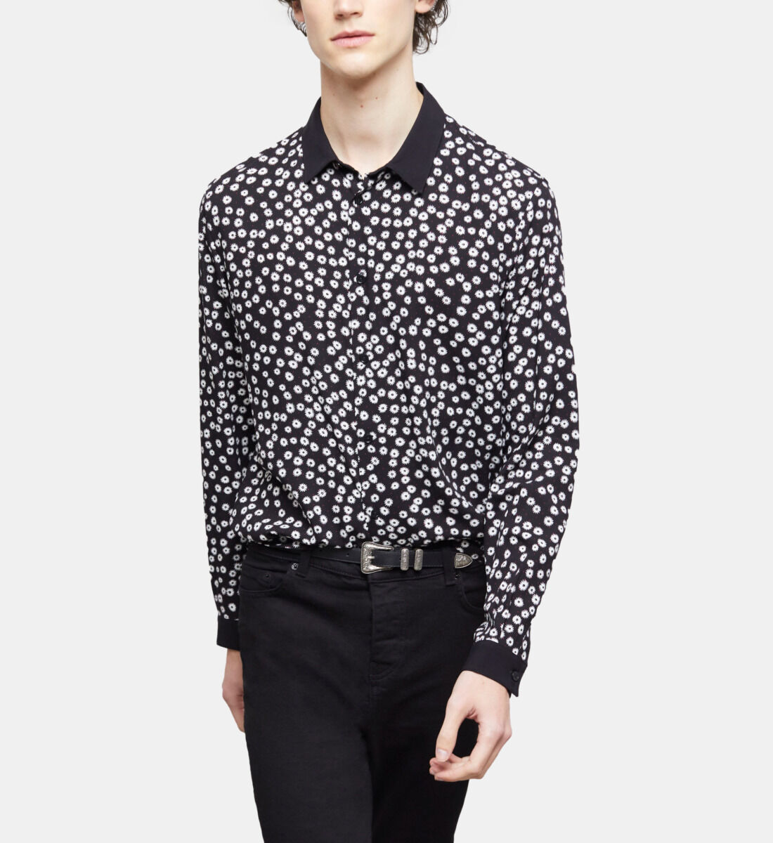 Printed classic-collar shirt