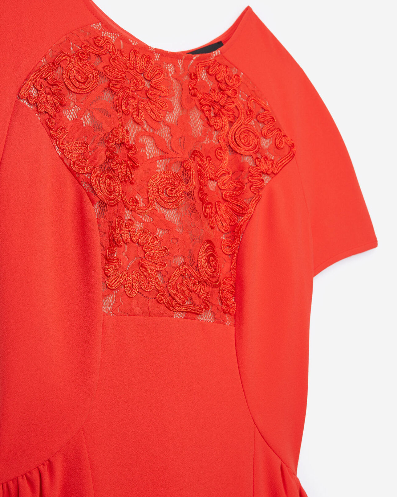 The Kooples FEMME RED robe rouge à plastron dentelle