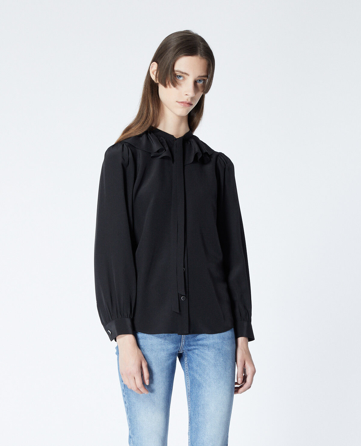 Black silk shirt with Peter Pan collar The Kooples Ireland