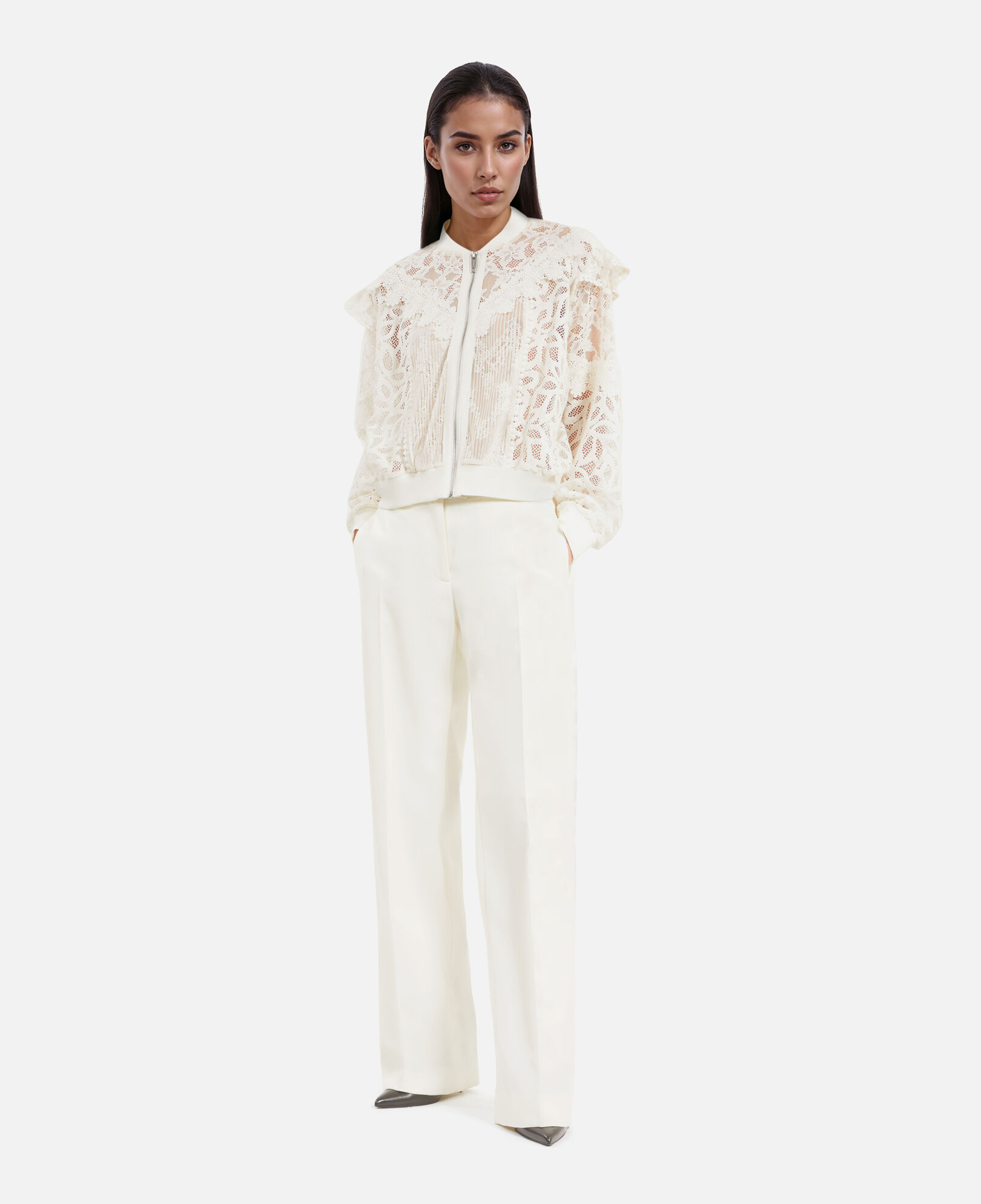 The Kooples FEMME ECRU veste à volants en dentelle écrue