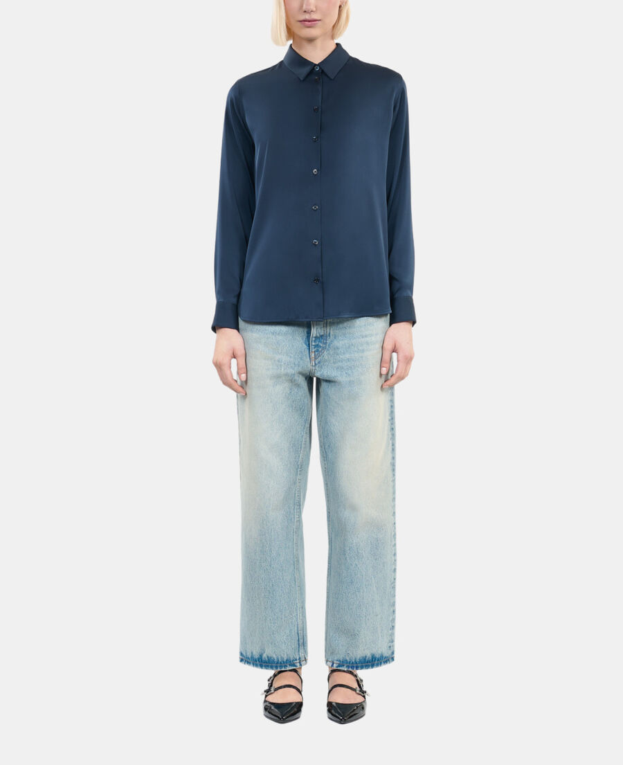 The Kooples F DARK NAVY navy blue silk shirt 