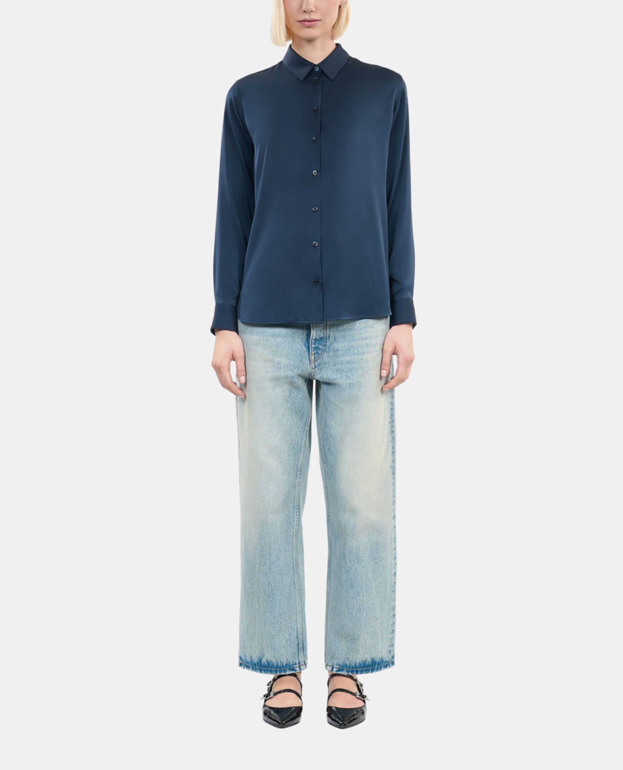 Navy blue silk shirt , DARK NAVY, hi-res image number null