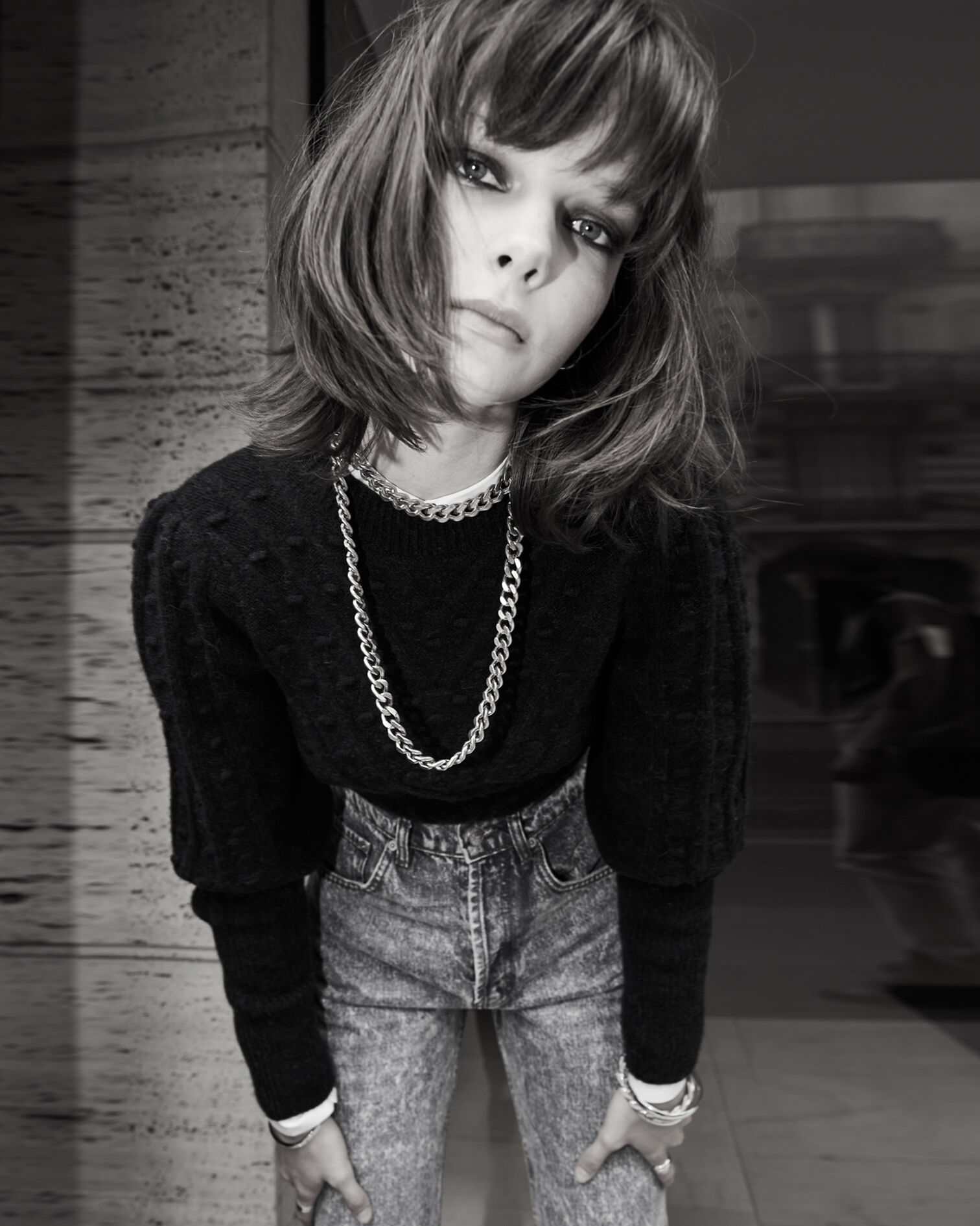Blue wool blend sweater with crew neck, NAVY, hi-res image number null