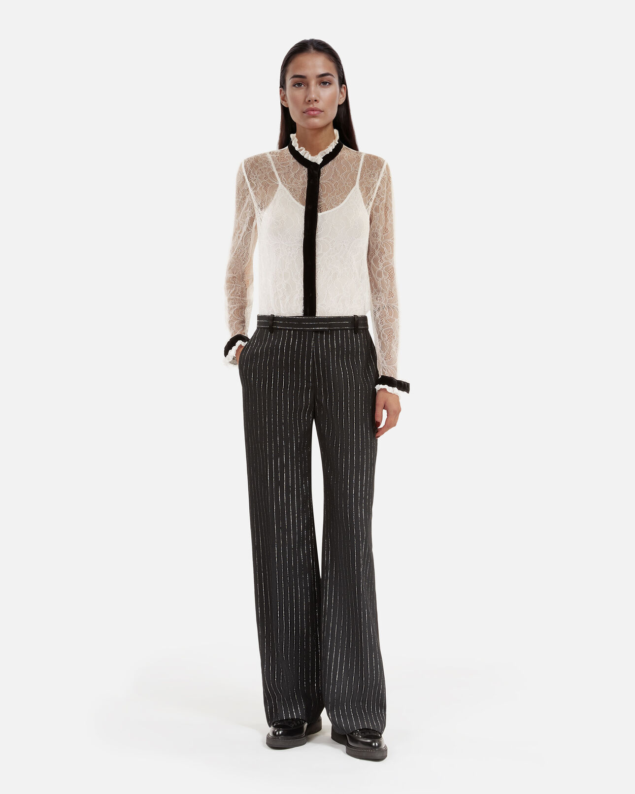 The Kooples FEMME BLACK pantalon tailleur droit à rayures noir