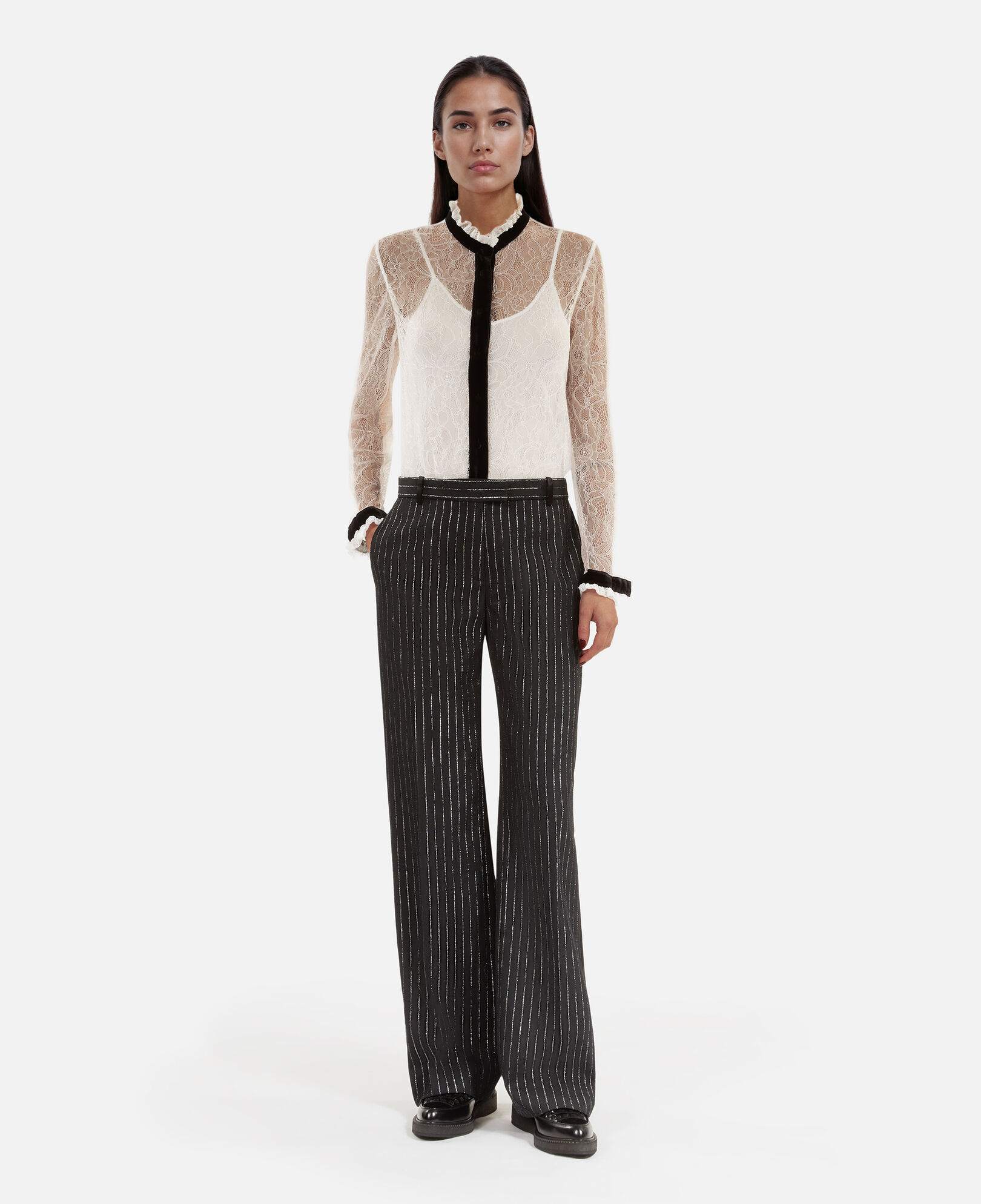 The Kooples MUJER BLACK pantalón traje recto rayas negro