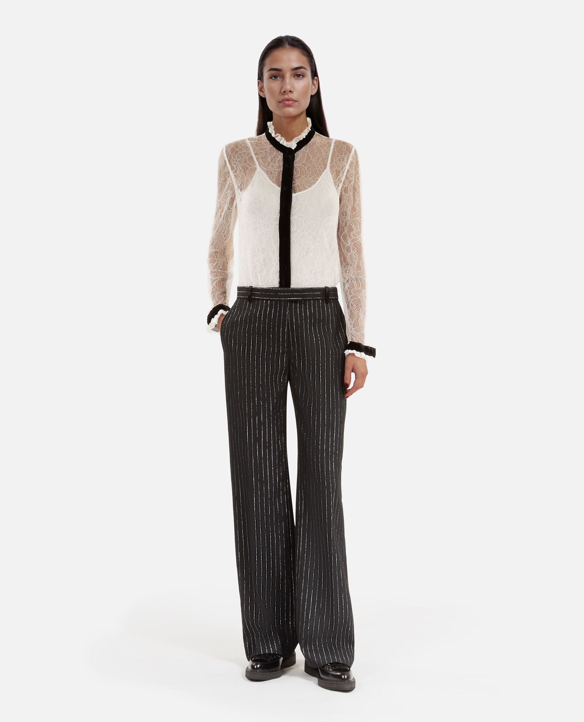 Pantalón traje recto rayas negro, BLACK, hi-res image number null