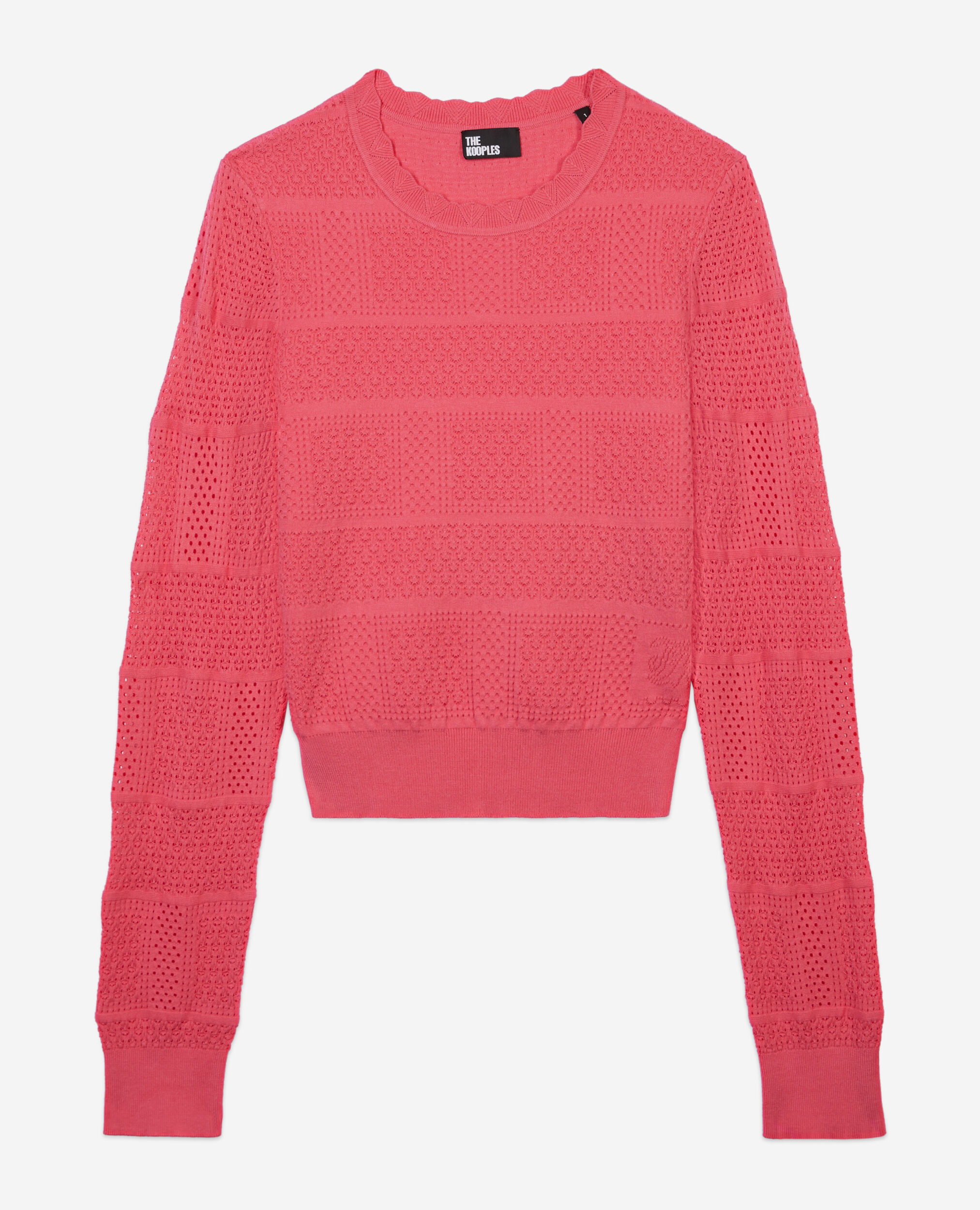 Fuchsia openwork knit sweater, RETRO PINK, hi-res image number null