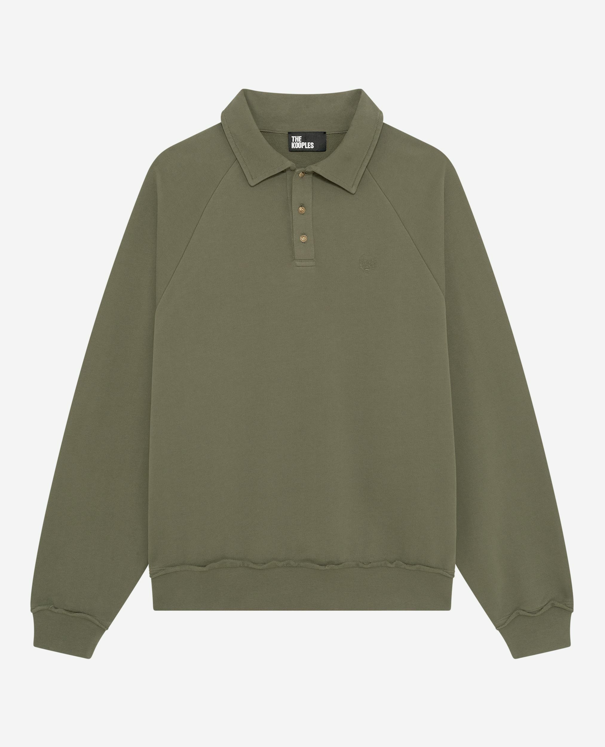 Sweatshirt col polo kaki, KAKI, hi-res image number null