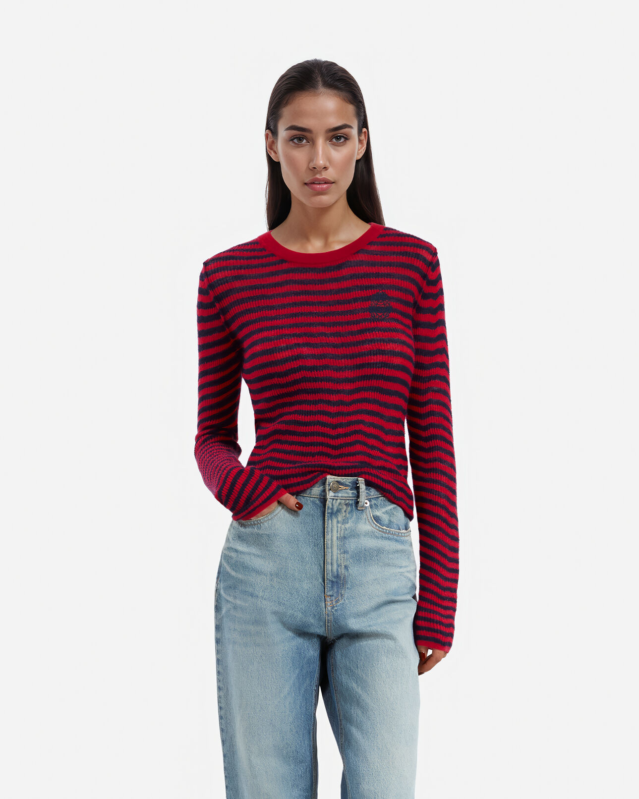 The Kooples F RED / BLUE striped mohair sweater 