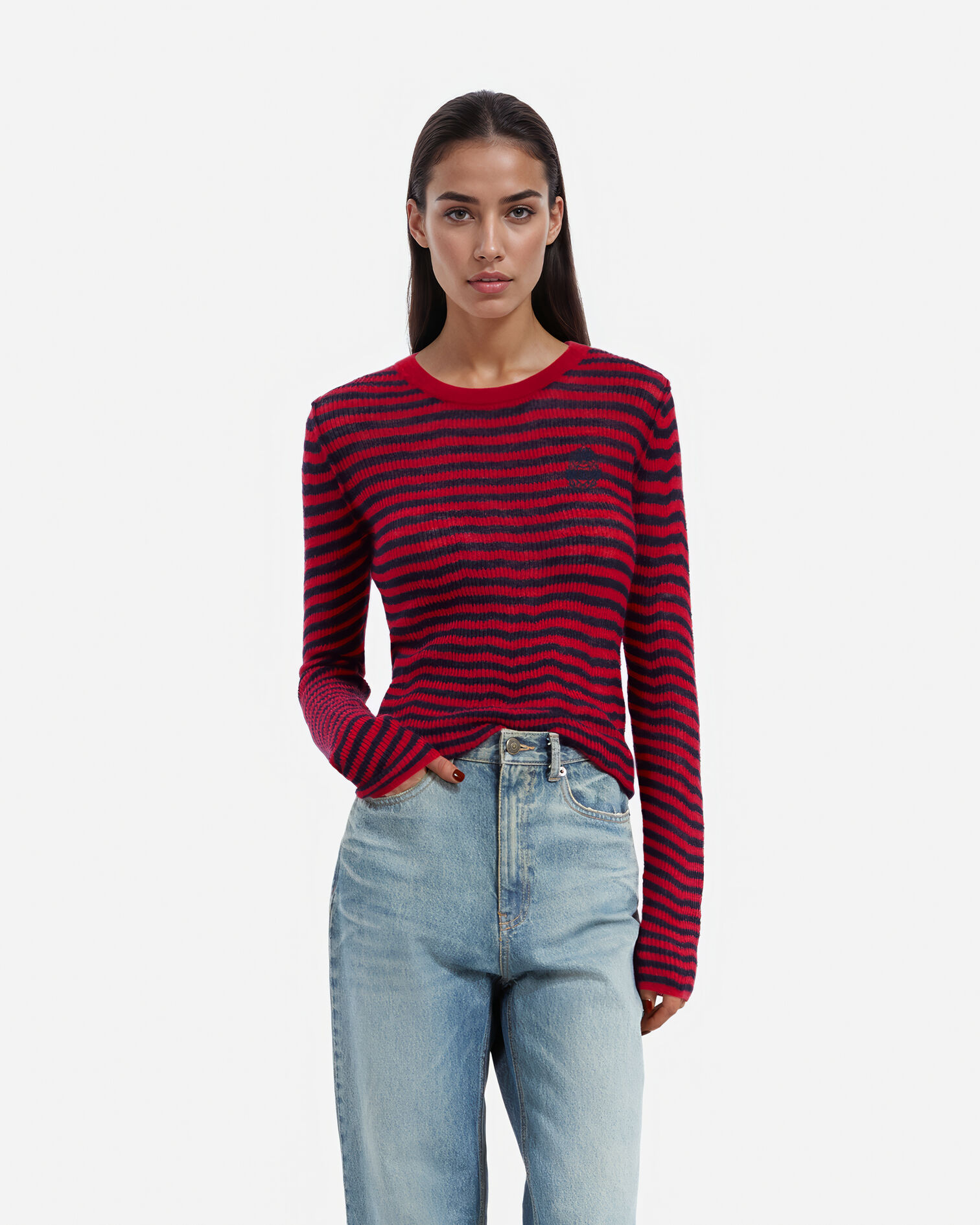 Striped mohair sweater , RED / BLUE, hi-res image number null