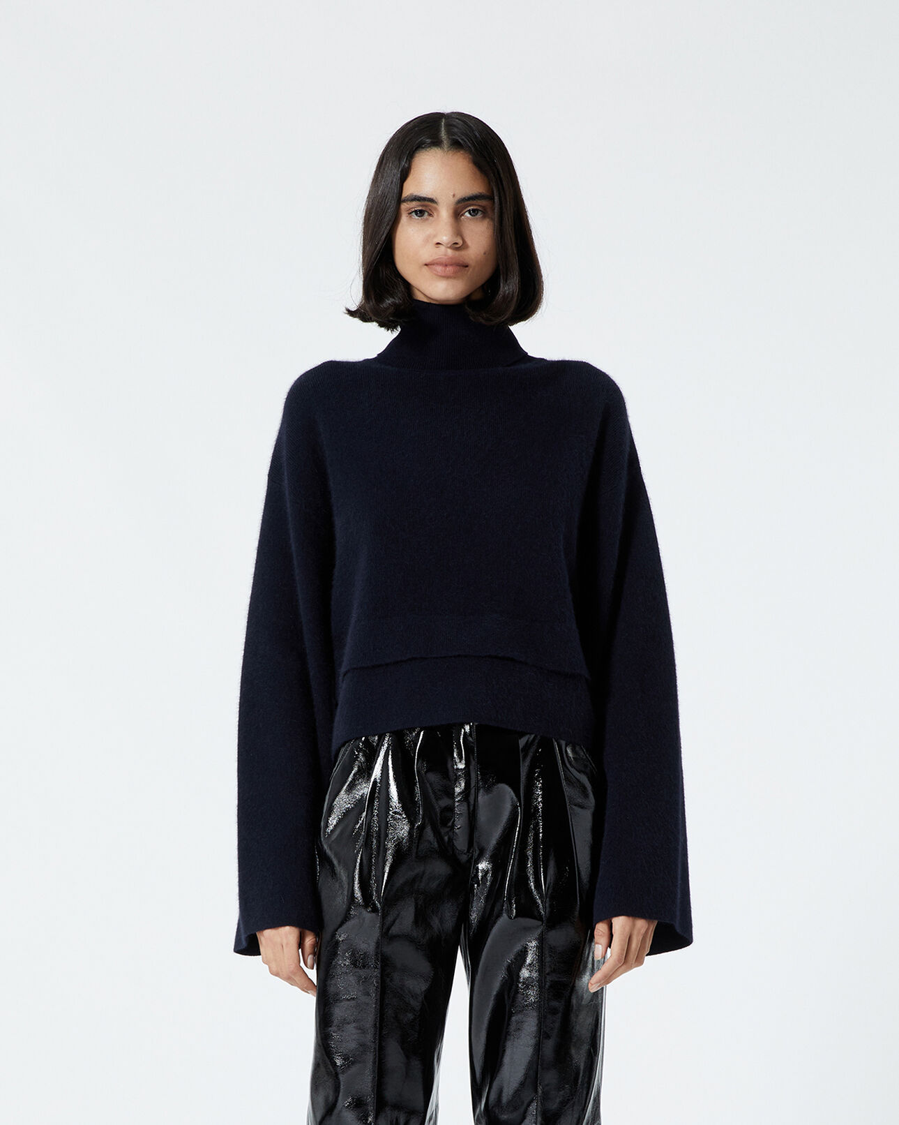 The Kooples FEMME NAVY pull laine cachemire bleu à col roulé