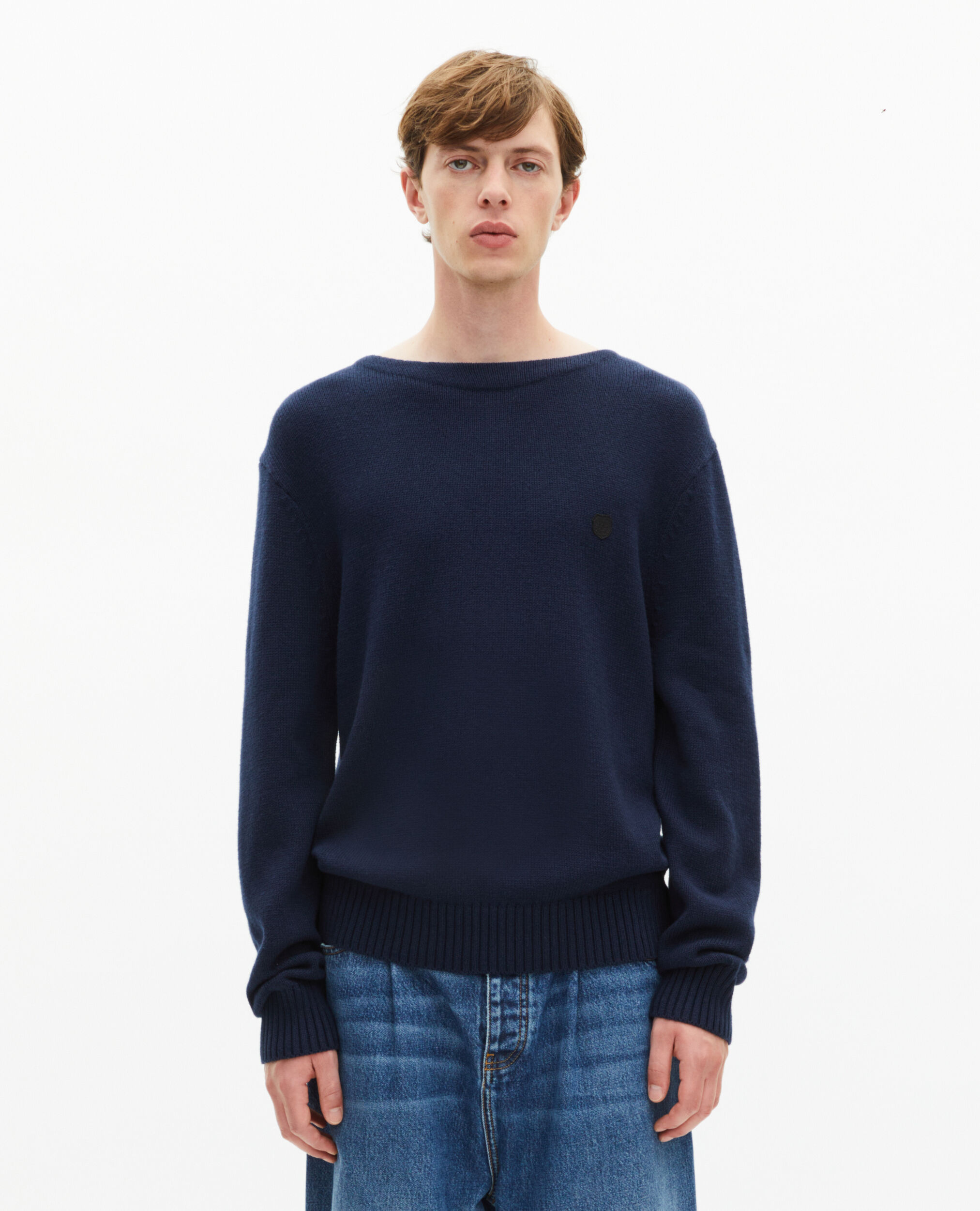 Men's Navy boat-neck sweater | The Kooples