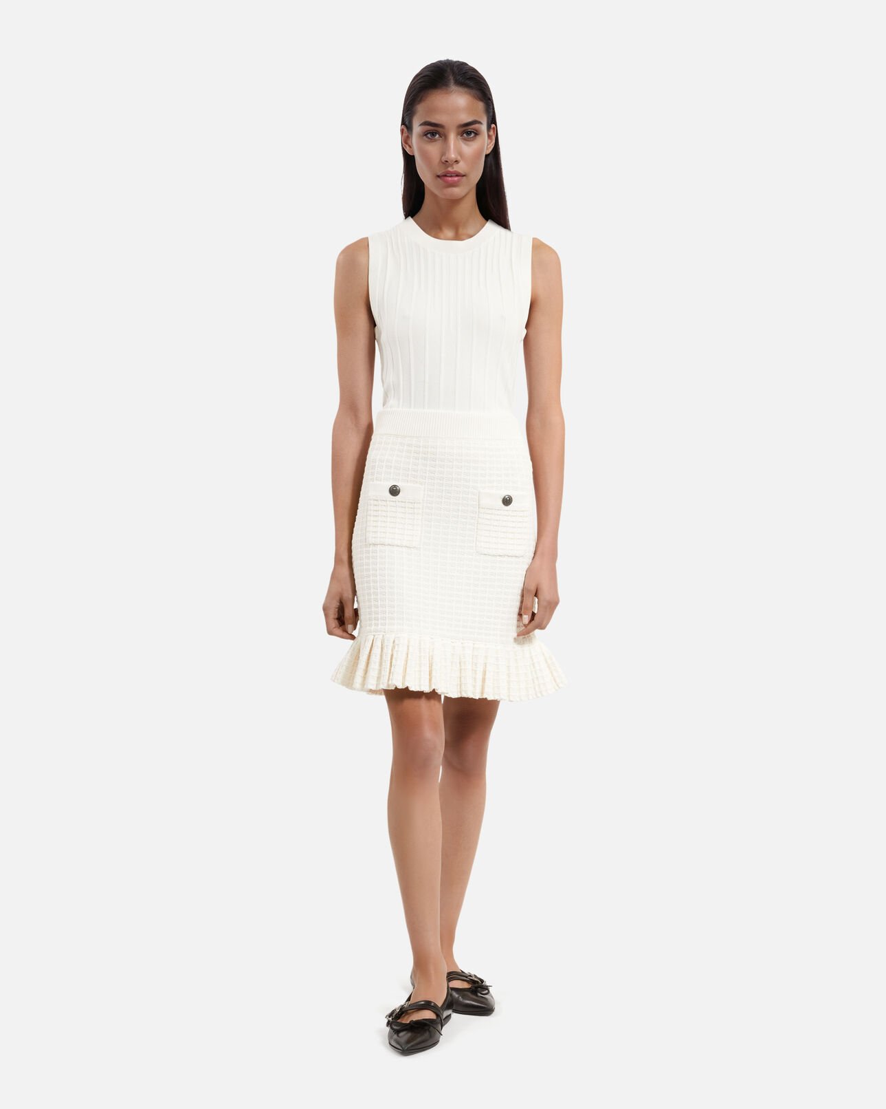 The Kooples FEMME ECRU jupe courte en maille écrue