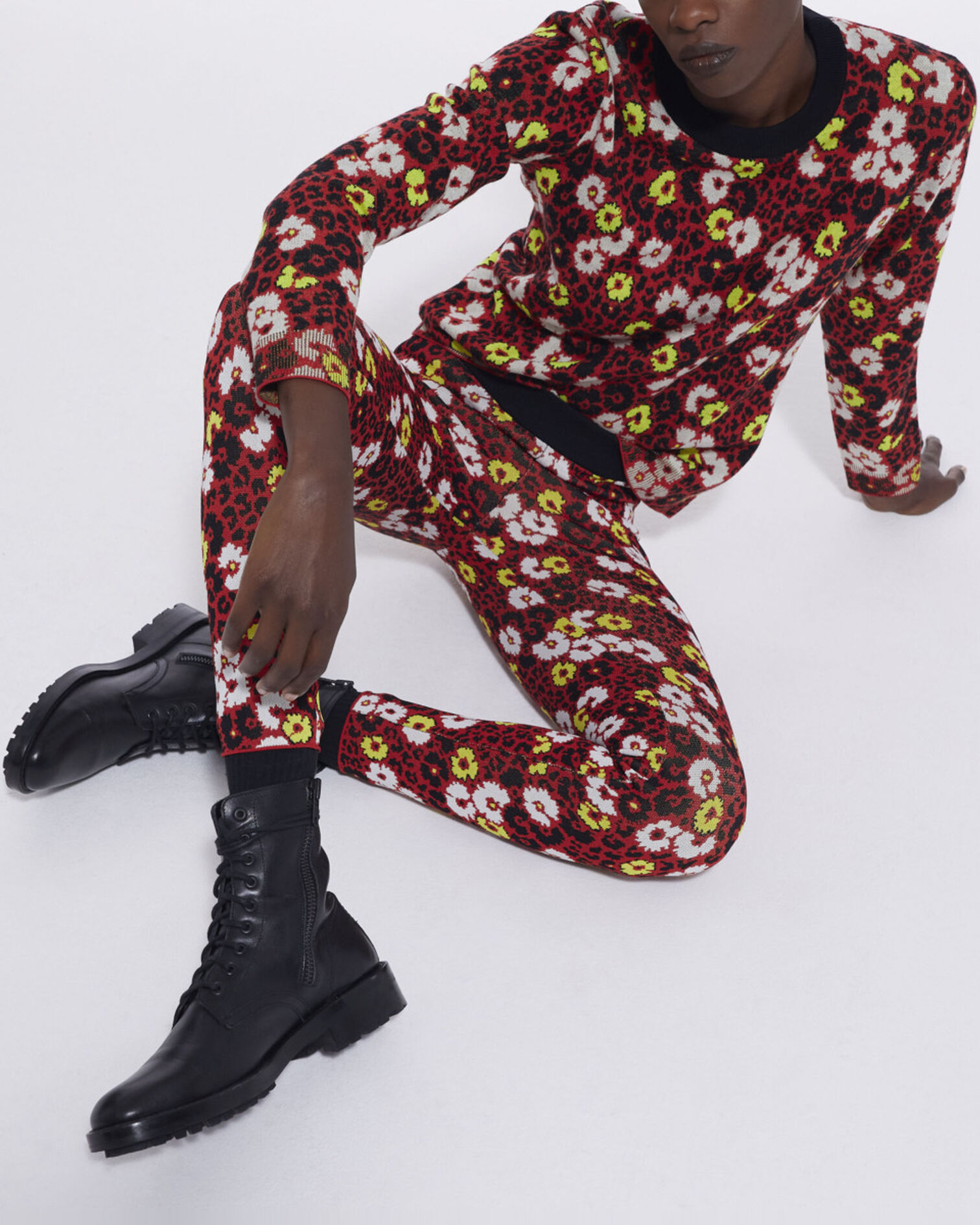 Floral print wool sweater, DARK RED, hi-res image number null