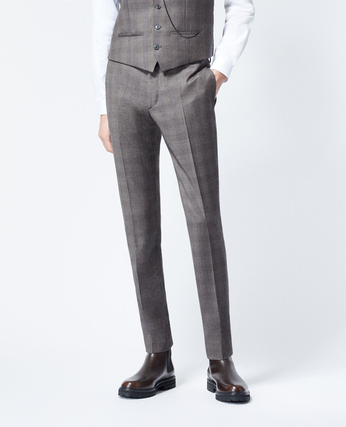 Grey wool check suit trousers The Kooples Canada