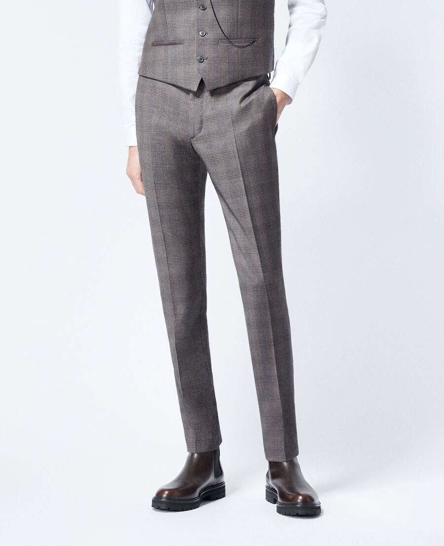 grey wool check suit trousers