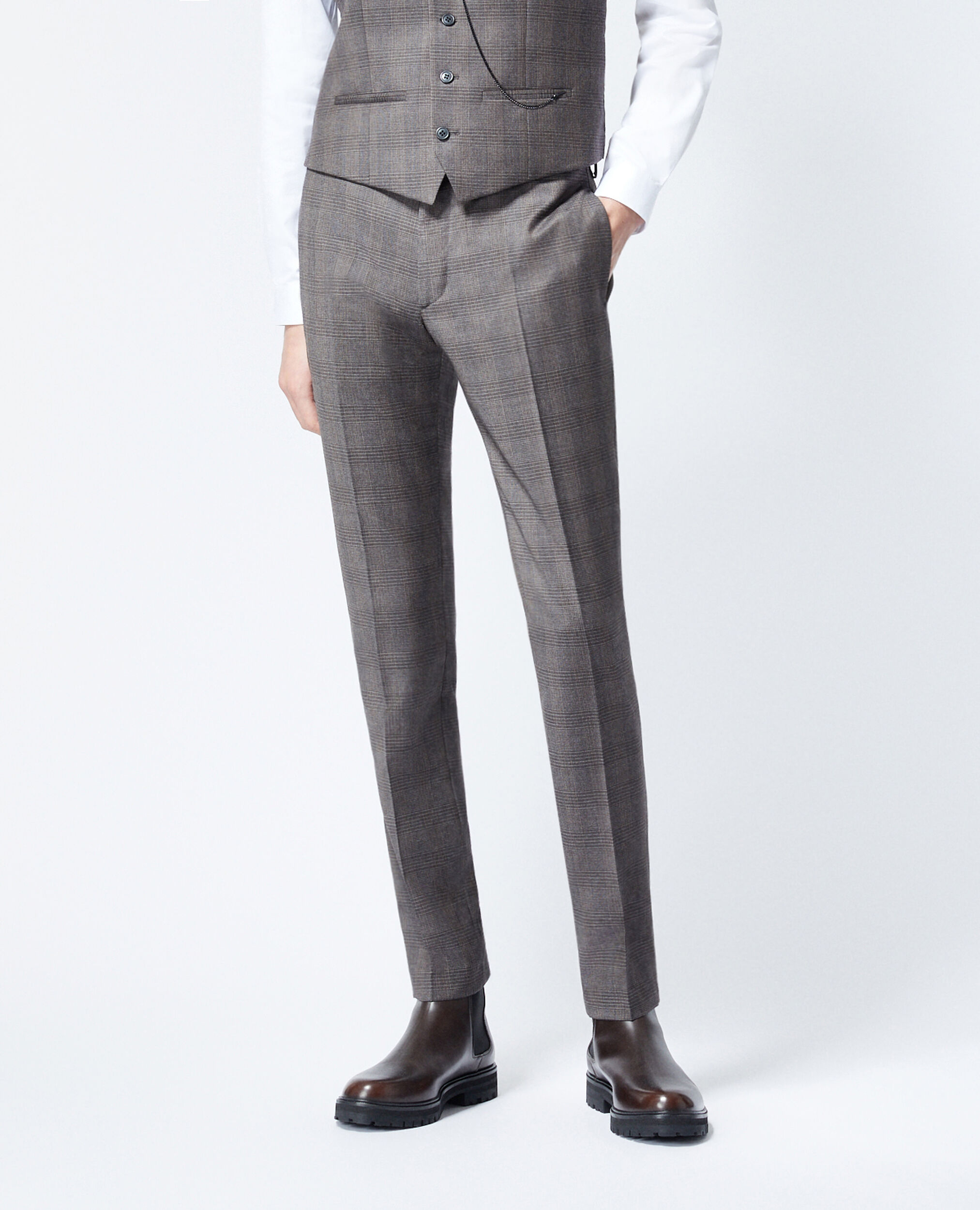 Grey wool check suit trousers, DARK GREY, hi-res image number null