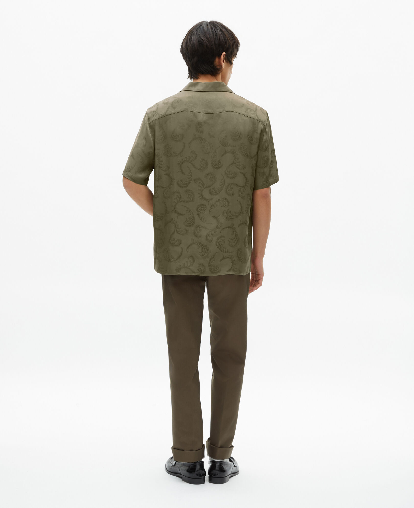 The Kooples MEN OLIVE KAKI short-sleeved khaki jacquard shirt