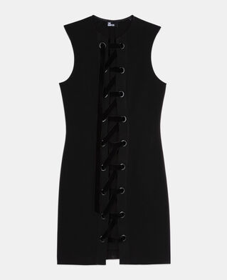 The Kooples DAMEN BLACK kurzes, schwarzes kleid mit schn&uuml;rung