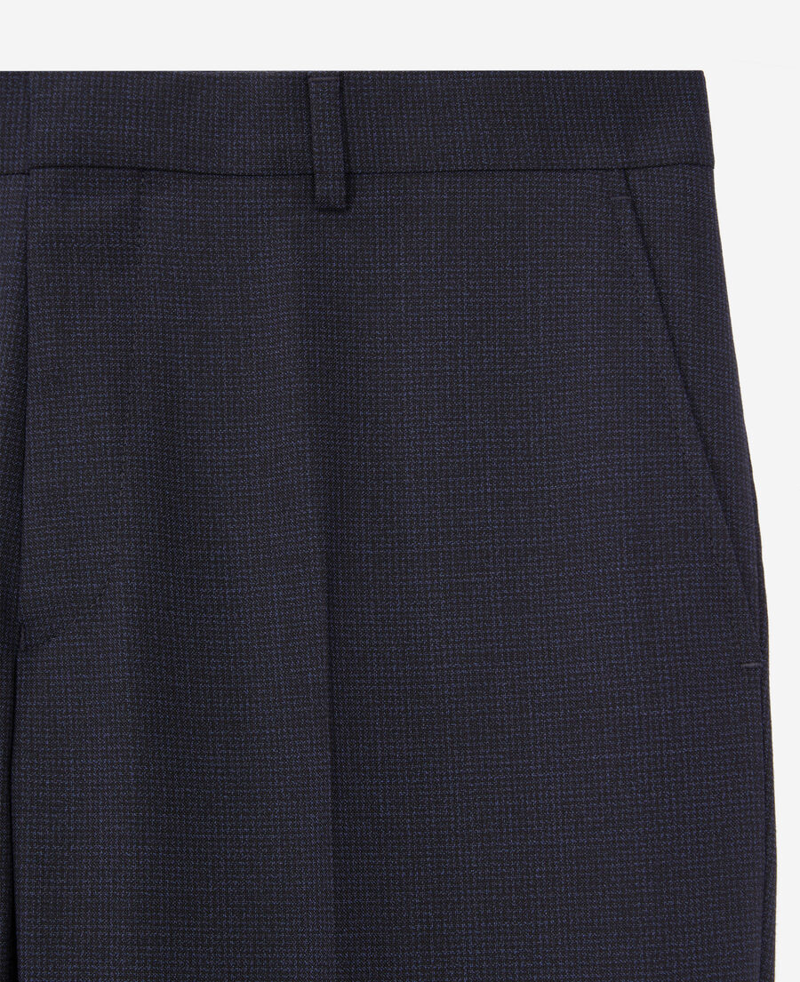 navy blue micro-pattern wool suit trousers
