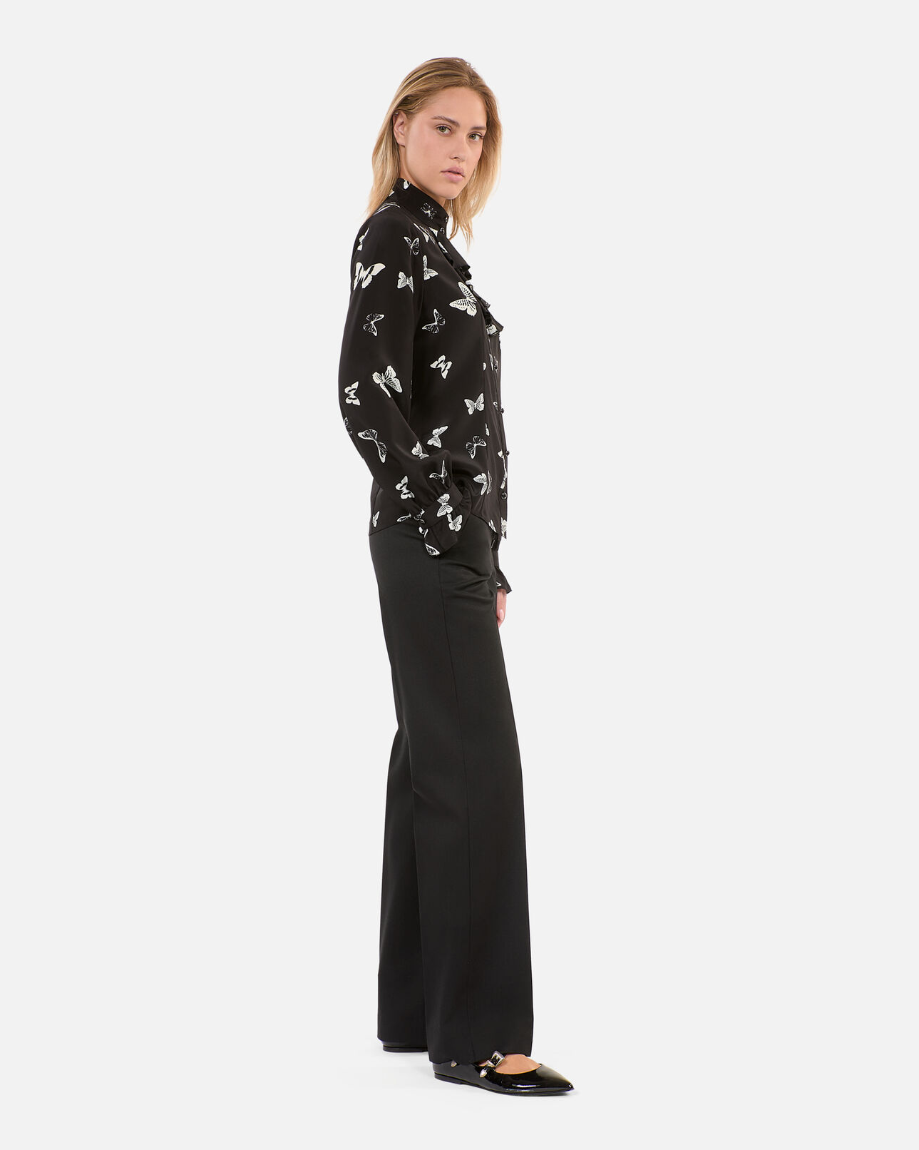 The Kooples F BLACK WHITE butterfly print silk shirt