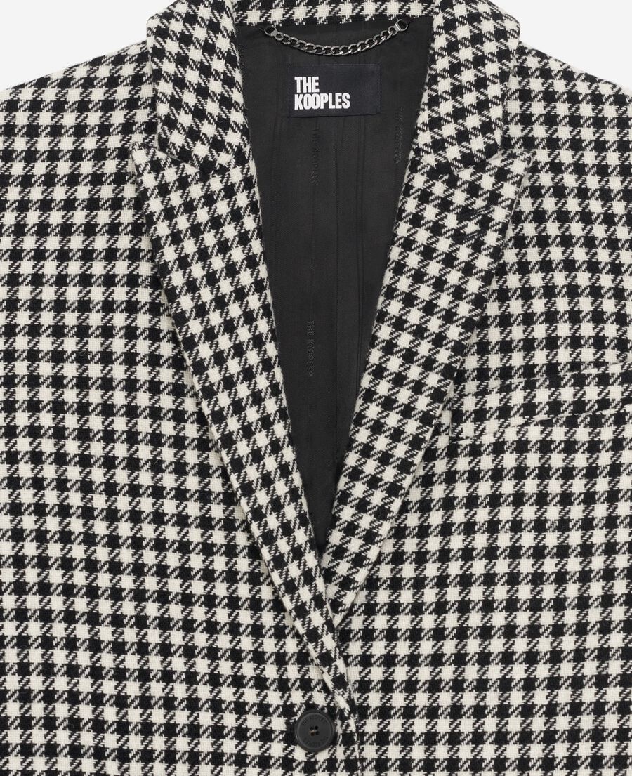 The Kooples DAMEN BLACK WHITE langer schwarz-wei&szlig;er wollmantel mit hahnentrittmuster