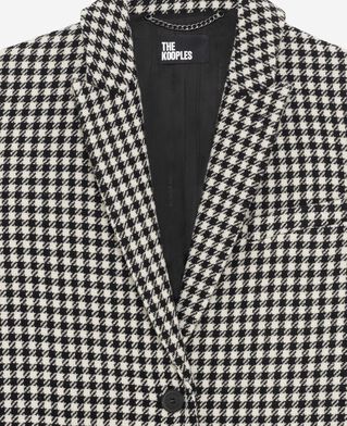 The Kooples DAMEN BLACK WHITE langer schwarz-wei&szlig;er wollmantel mit hahnentrittmuster