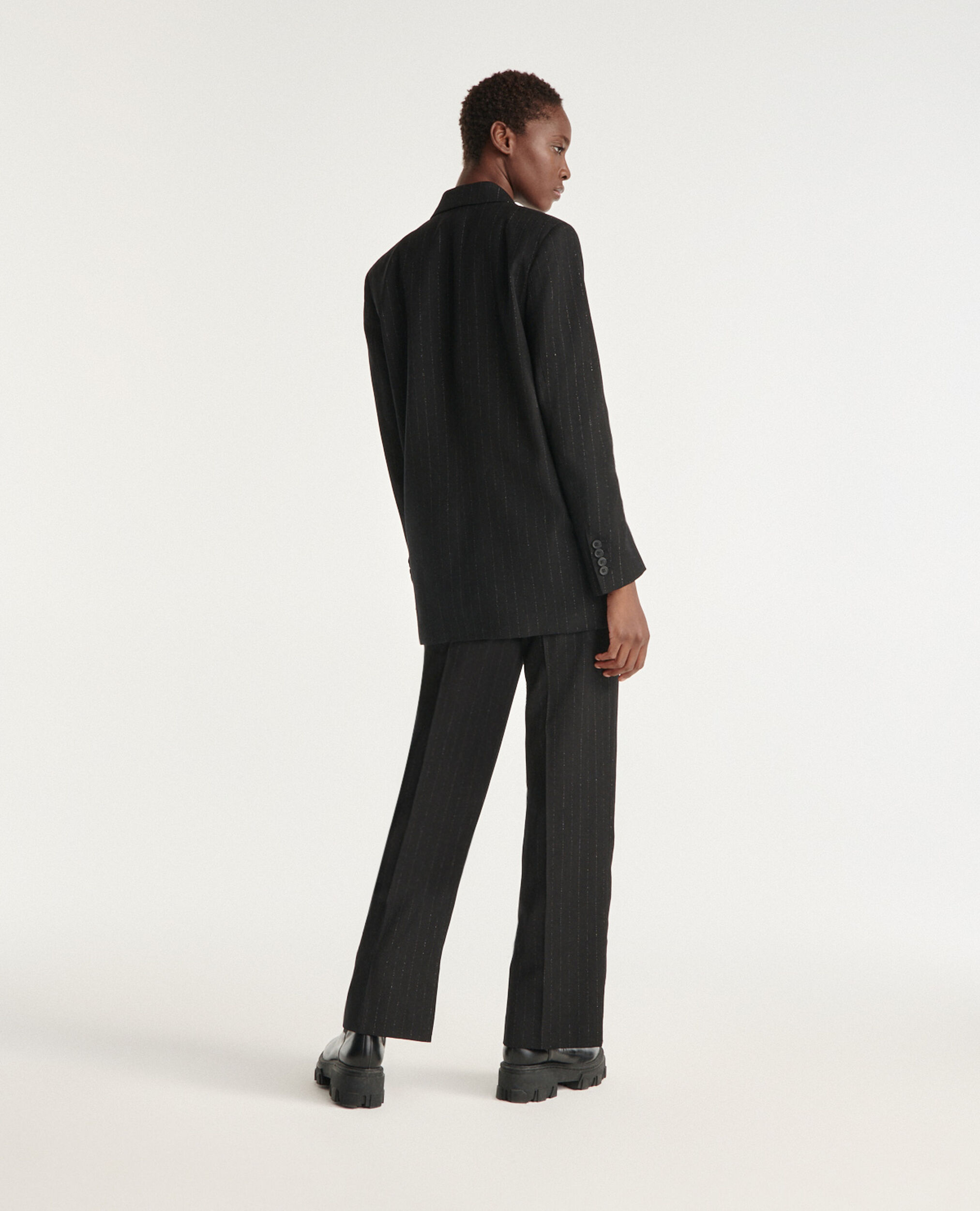 Straight-fit black jacket with lurex stripes, BLACK / SILVER, hi-res image number null
