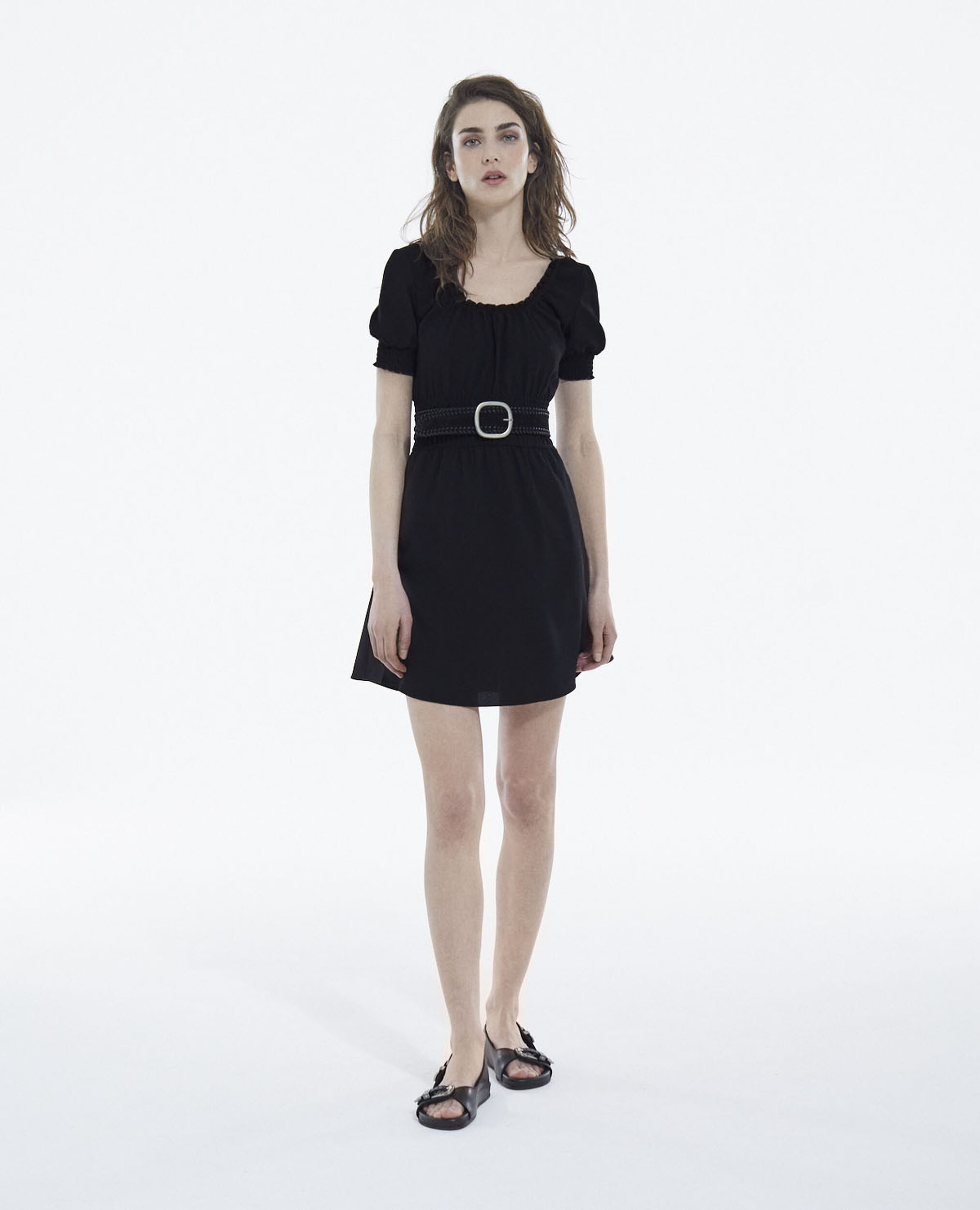 Leichtes schwarzes Kleid mit Puffärmeln, BLACK, hi-res image number null