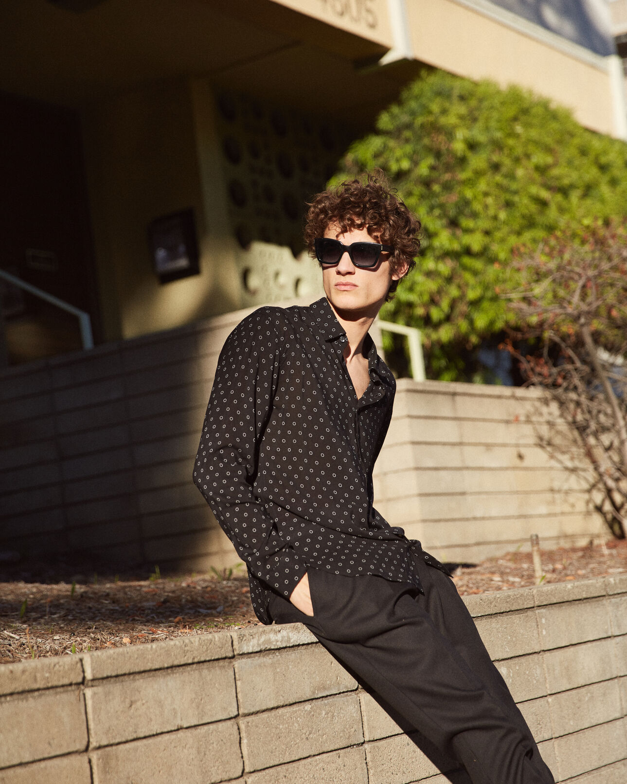 The Kooples MEN BLACK WHITE black shirt with white polka dots